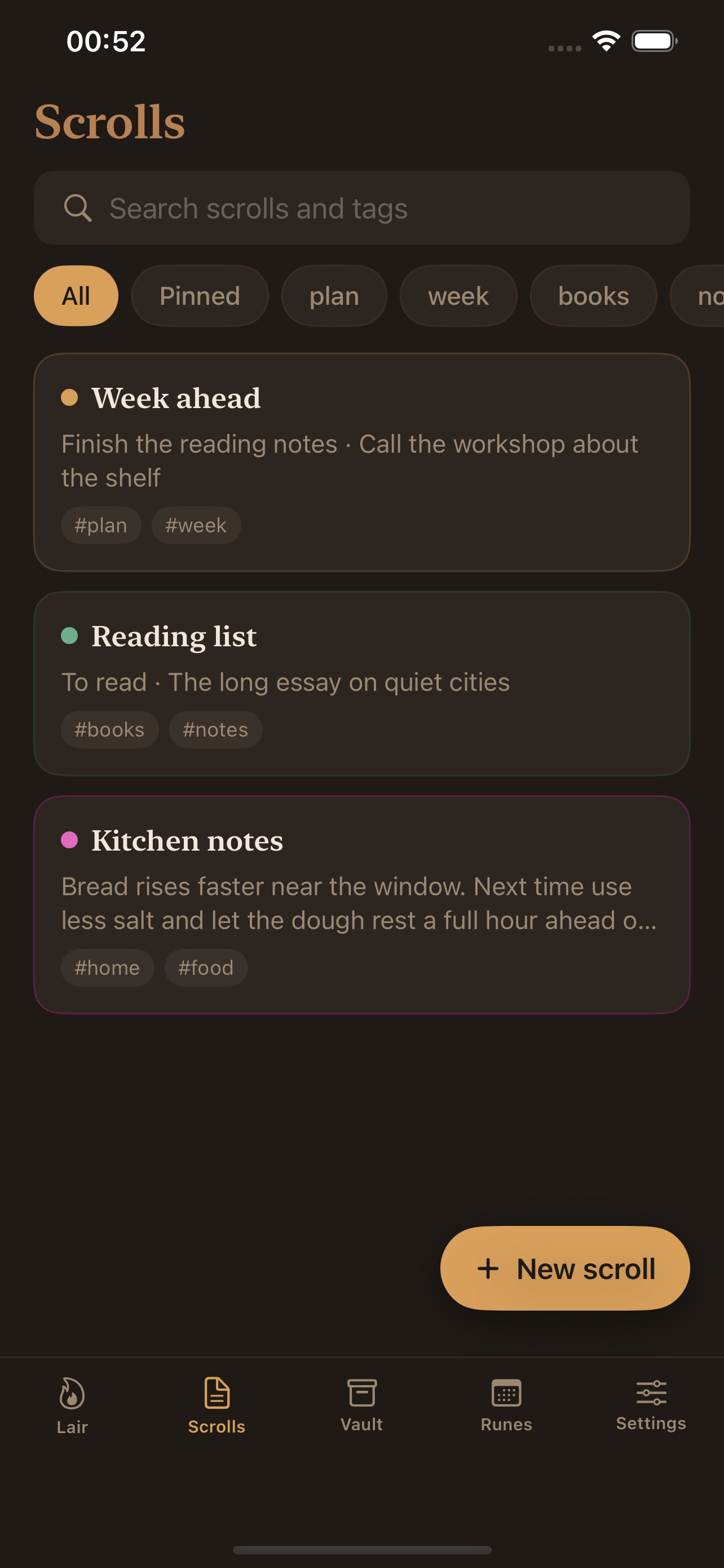 Rune-Vault Scrolls list screenshot